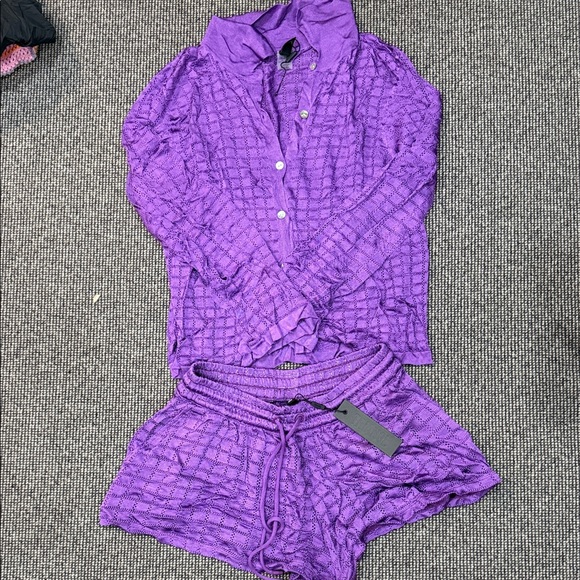 triangl swimwear Other - Purple Button-Up Shirt and Shorts Cover Up Set